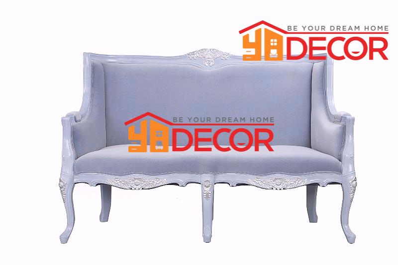 Sofa Frederic 2 chỗ, màu ghi xanh, vải nhung