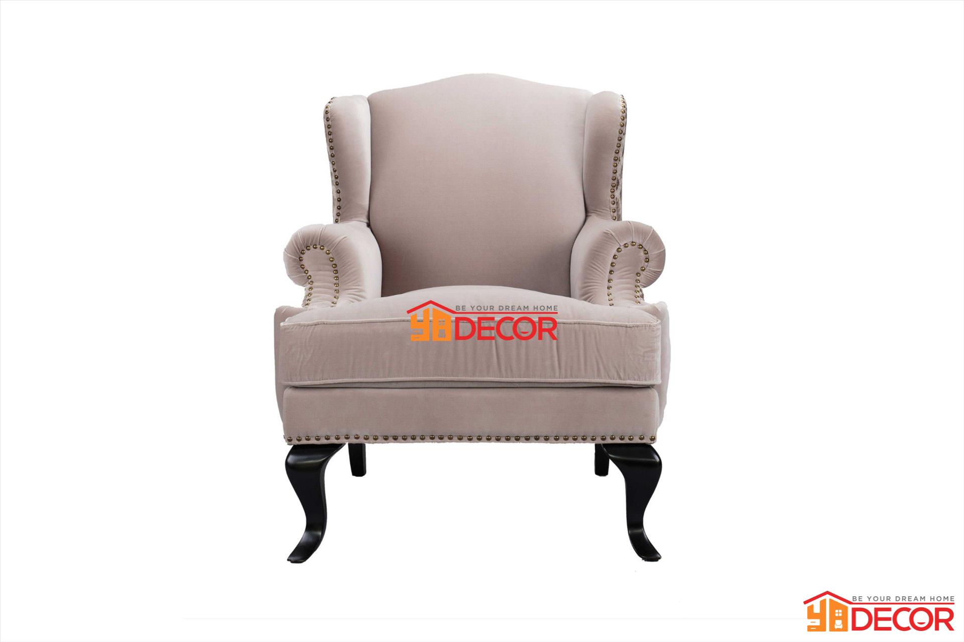 Sofa Charles 1 chỗ, chân cao, hoa xám