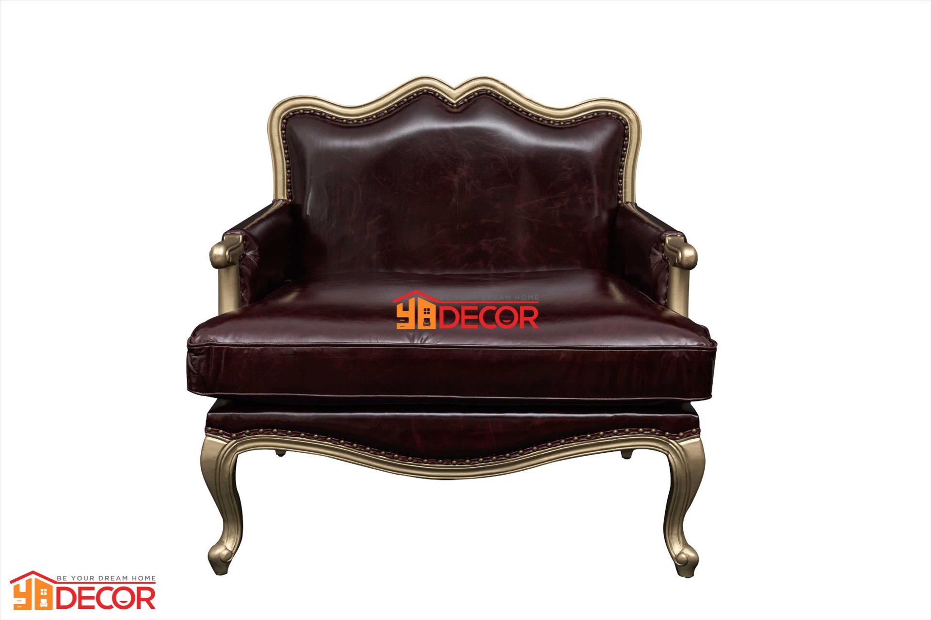 Sofa Chateau Antique 1 chỗ, nâu đỏ, vải da