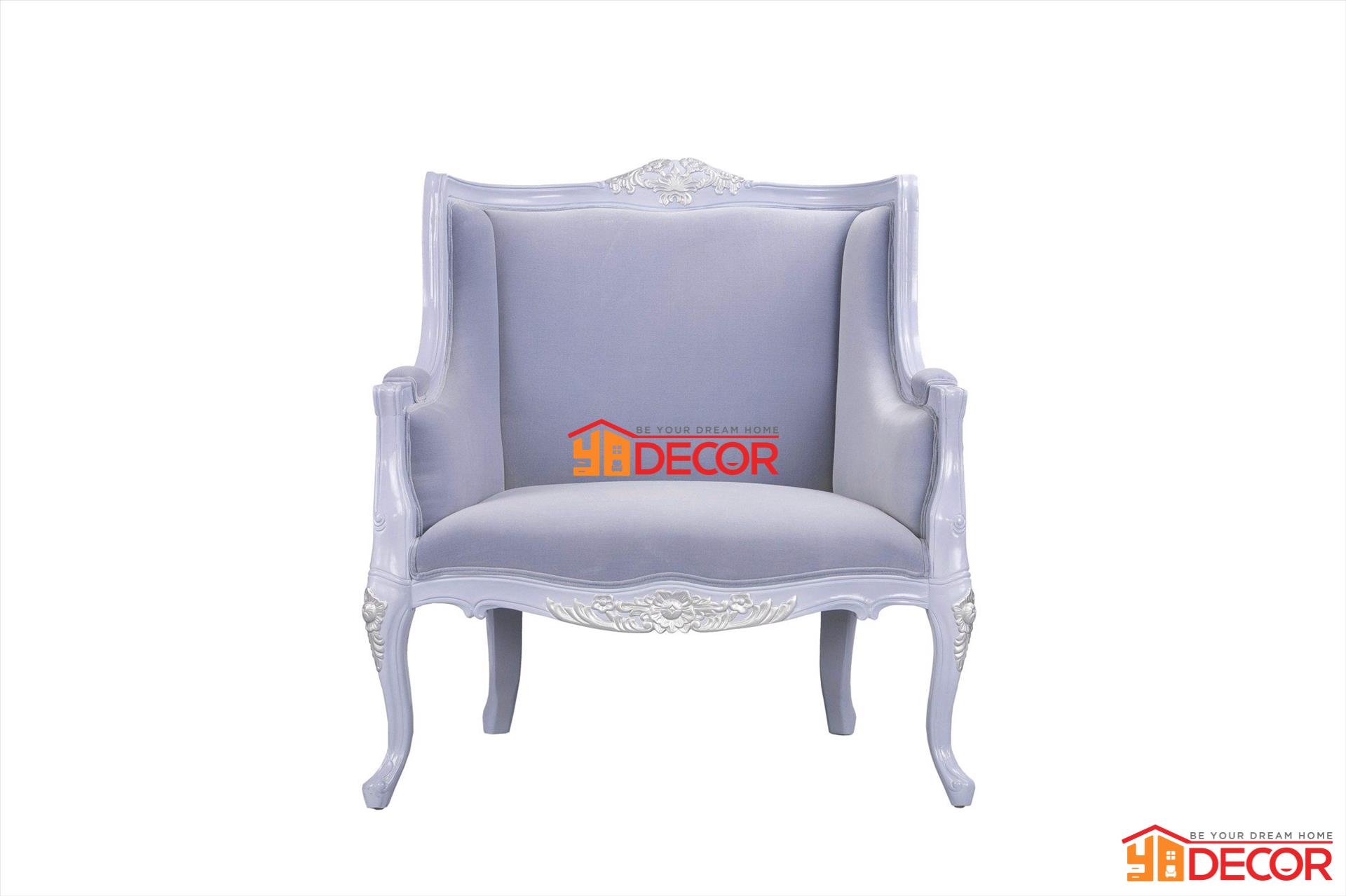 Sofa Frederic 1 chỗ, màu ghi xanh, vải nhung