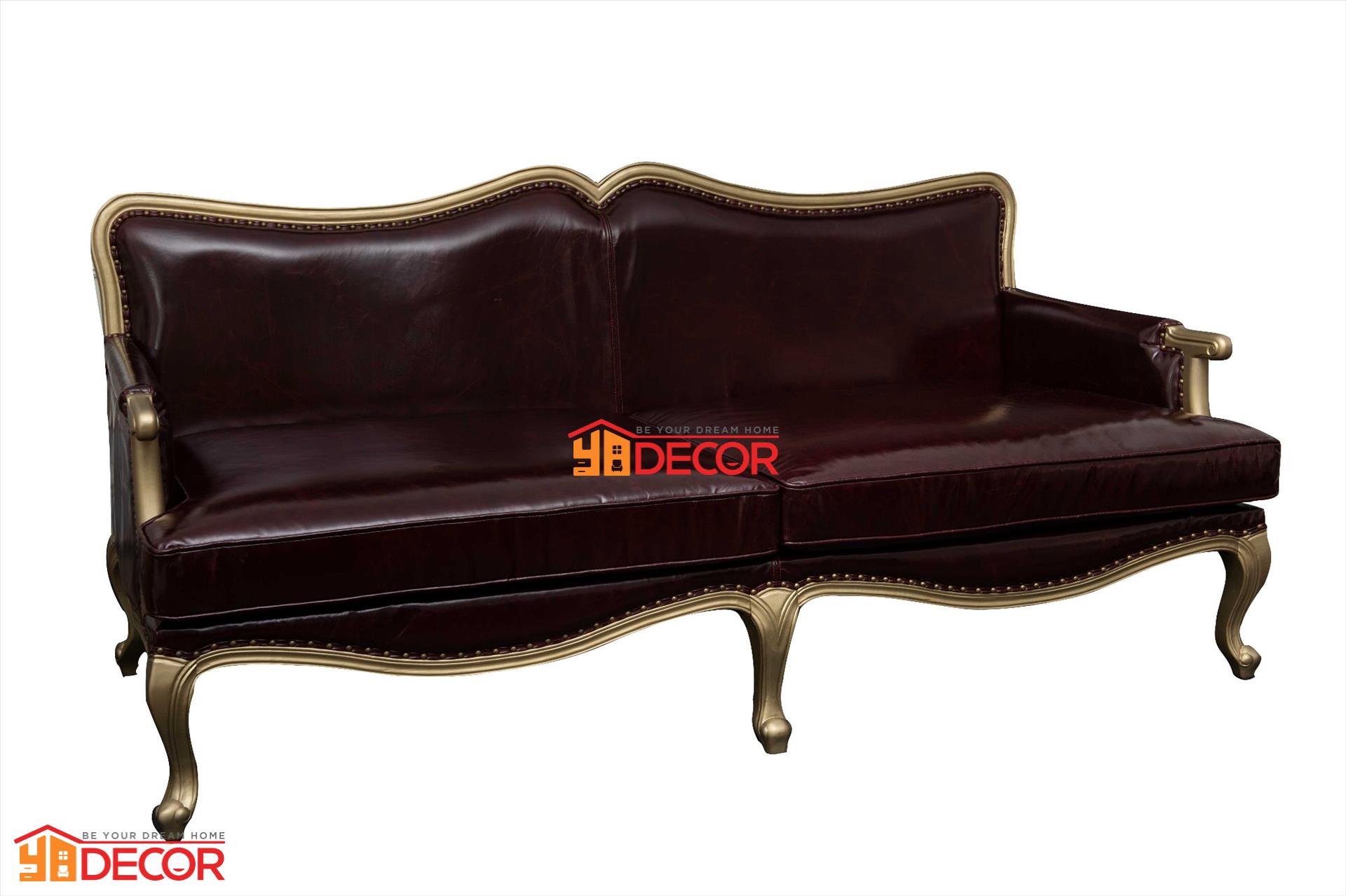 Sofa Chateau Antique 3 chỗ, nâu đỏ, vải da