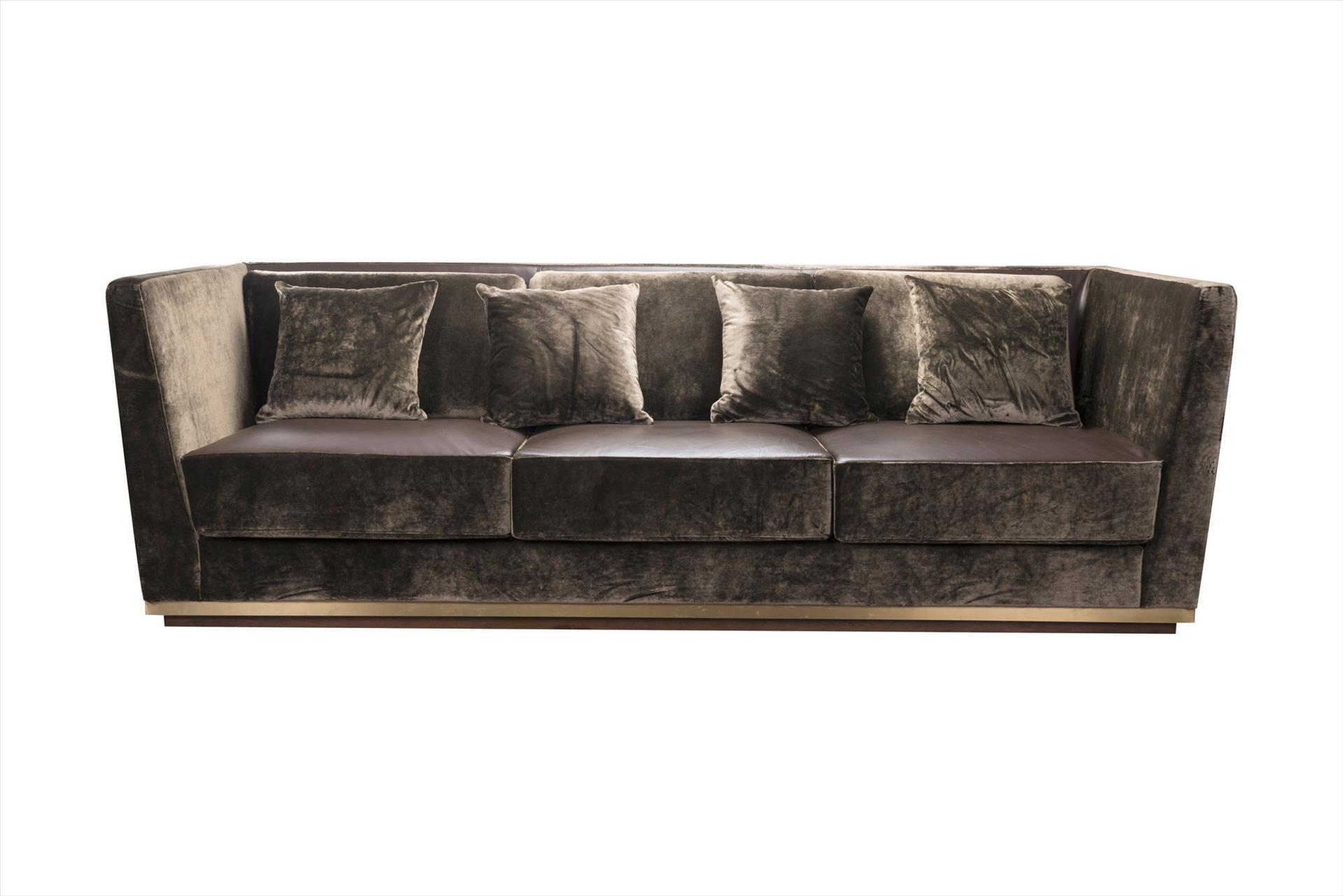 Sofa Louise 4 chỗ, da nâu sẫm, vải nhung