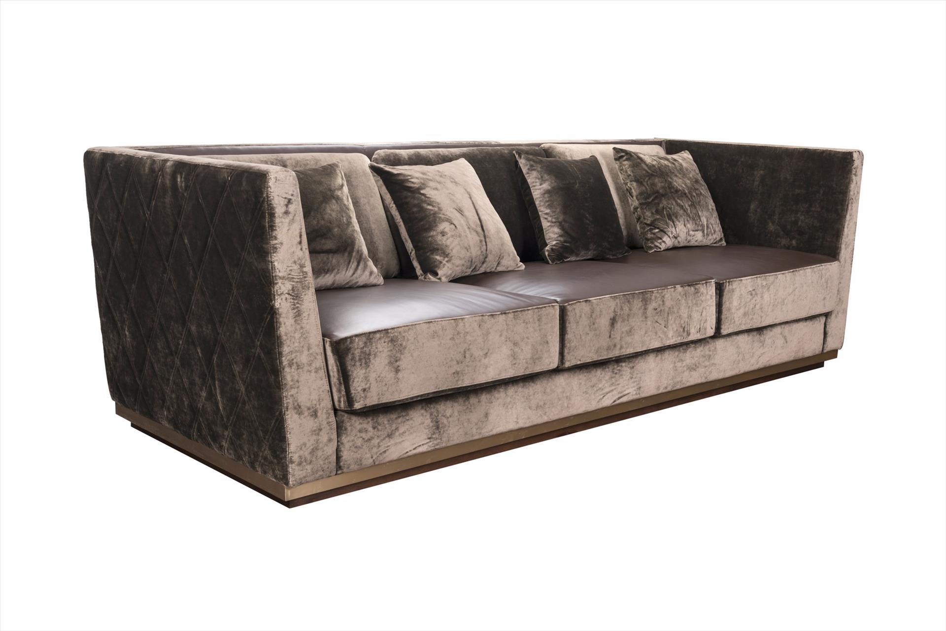 Sofa Louise 4 chỗ, da nâu sẫm, vải nhung