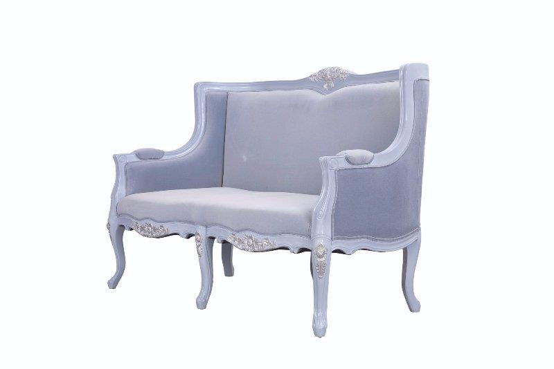 Sofa Frederic 2 chỗ, màu ghi xanh, vải nhung