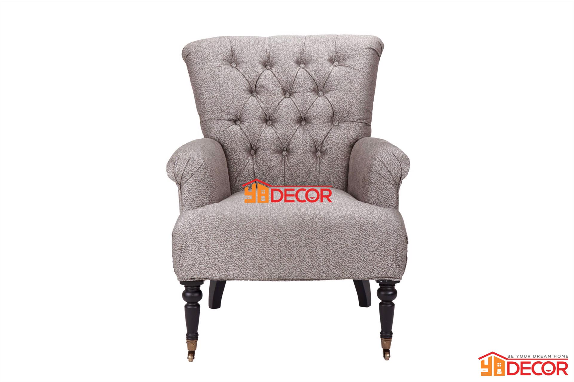 Sofa Marie 1 chỗ, lưng bọc khuy, xám