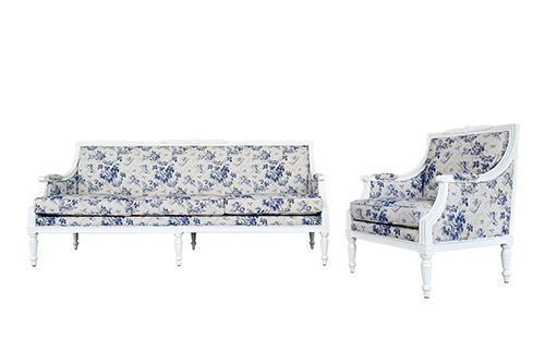 Sofa Victoria 3.1 vải họa tiết xanh, 210x75x90